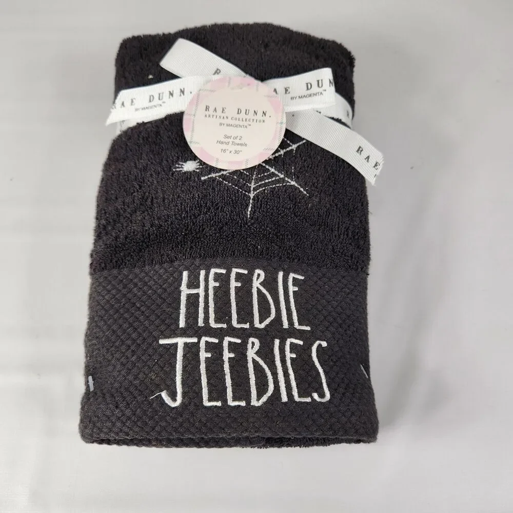 Halloween Rae Dunn HEEBIE JEEBIES Spider Web Bath Hand Towels 2